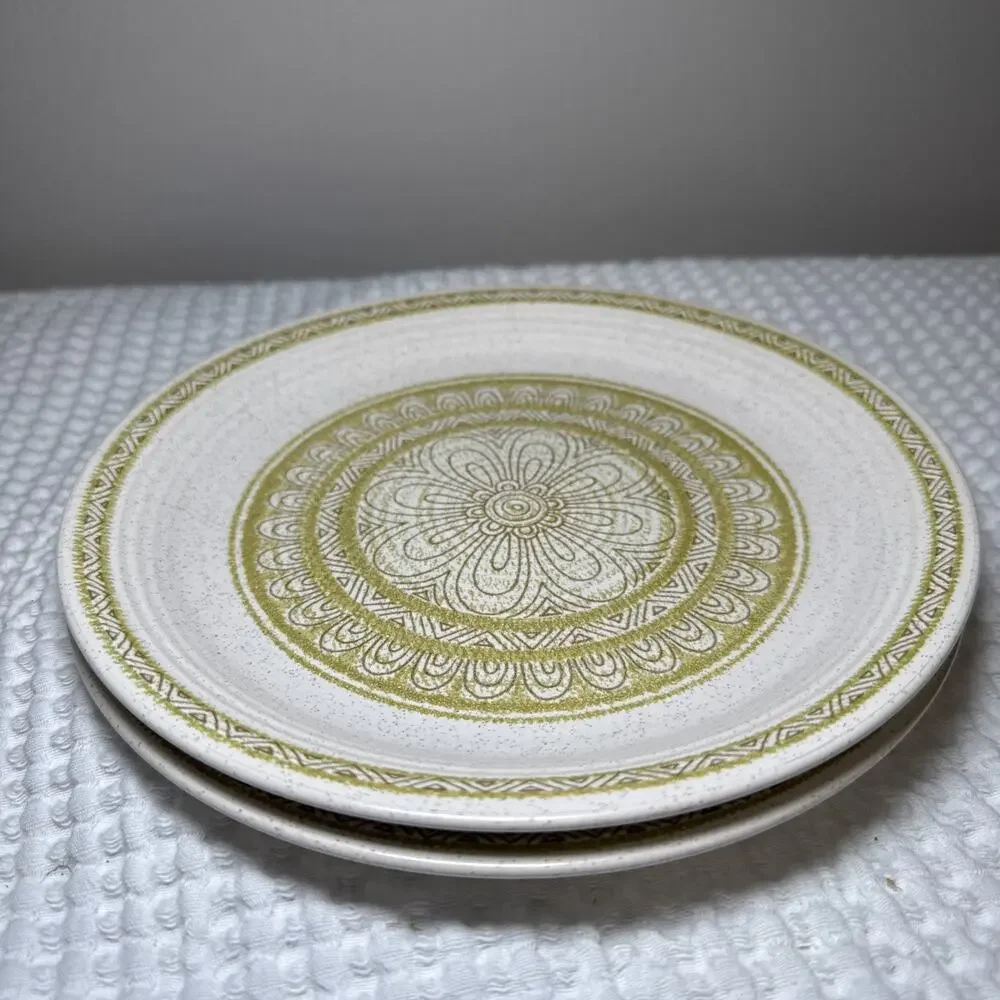 Franciscan USA 8.25” Salad Plates Set 2 Green Geometric Medallion MCM Vintage